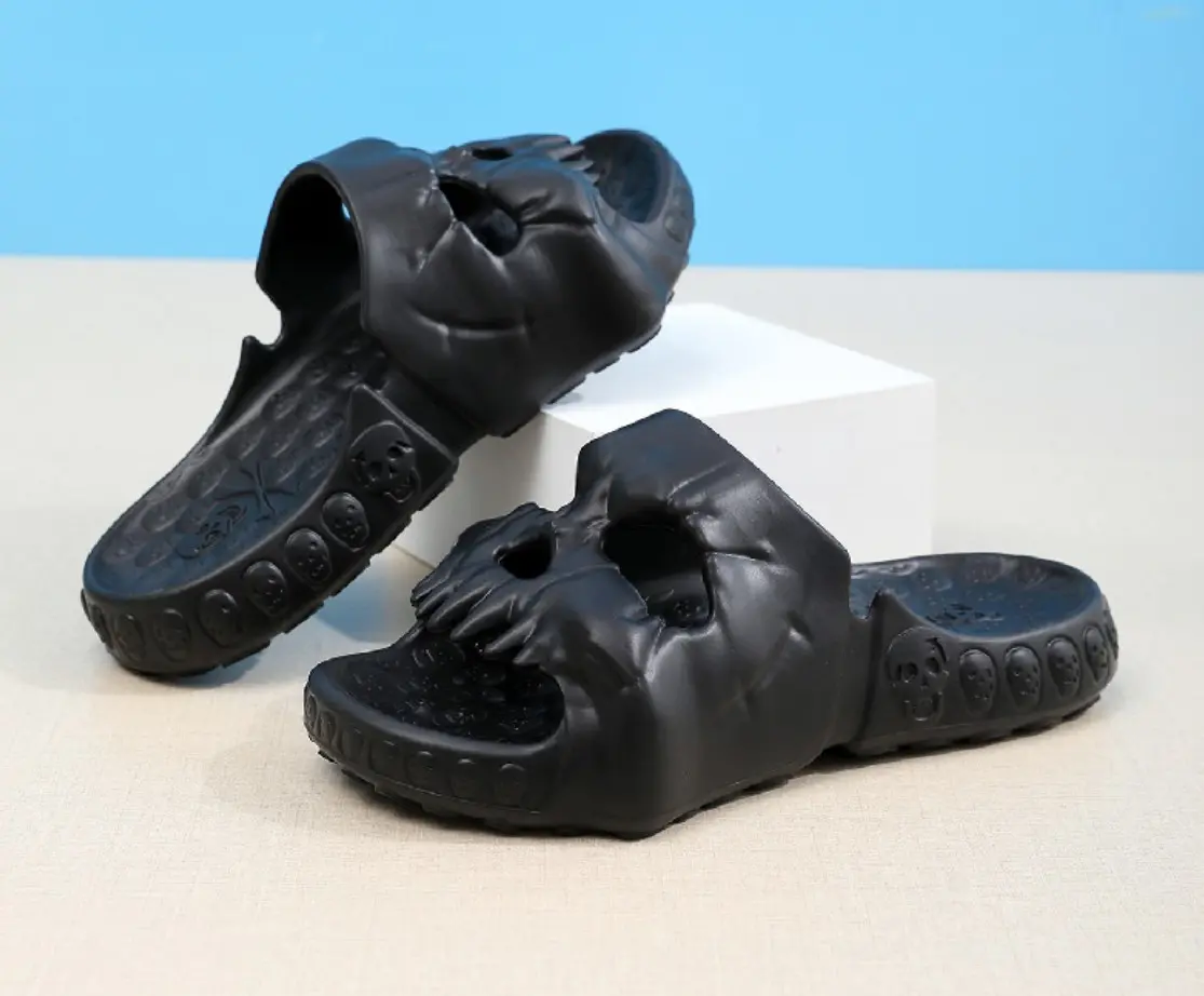 Claquettes Crâne Démon — Noir
